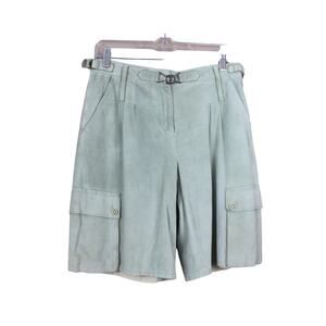 Bottega Veneta Green Leather Suede High Rise Made In Italy Cargo Shorts Size 40